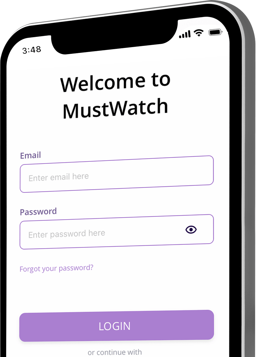 MustWatch welcome screen